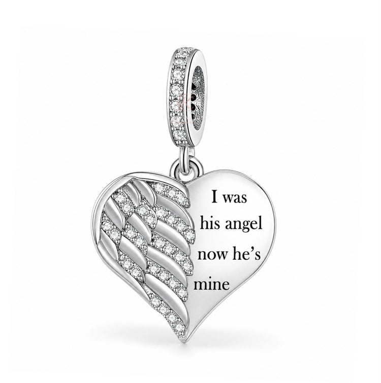 Angel Wing Heart Charm 925 Sterling Silver - Son / Husband fits Pandora bracelets - Memorial