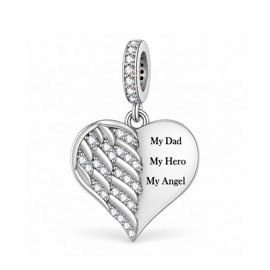 Pandora fitting Dad My Hero Angel Wings Charm 925 Sterling Silver Memorial