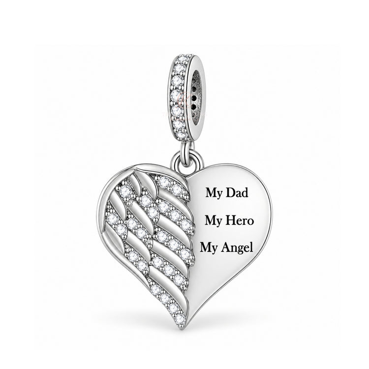 Pandora fitting Dad My Hero Angel Wings Charm 925 Sterling Silver Memorial