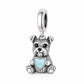 Schnauzer Dog Charm 925 Sterling Silver & Opal Heart fits Pandora