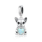 French Bulldog Dog Charm 925 Sterling Silver & Opal Heart fits Pandora