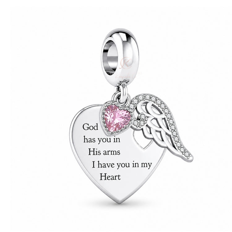 Pandora fitting Angel Wings Charm 925 Sterling Silver - God Has You In His Arms