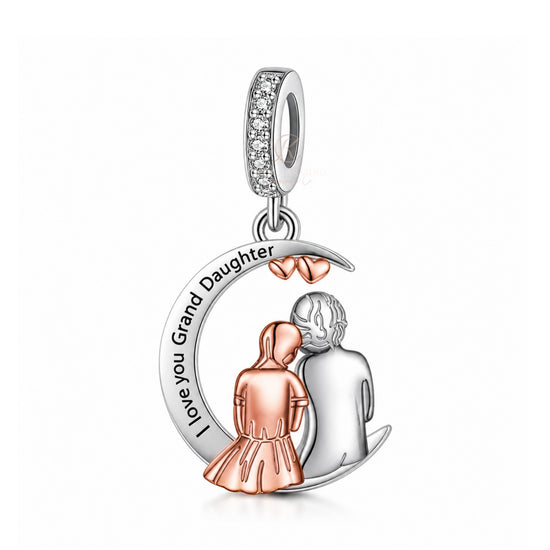 Granddaughter Charm 925 Sterling Silver & Rose Gold Moon fits Pandora