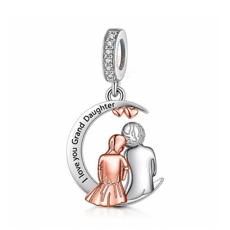 Granddaughter Charm 925 Sterling Silver & Rose Gold Moon fits Pandora
