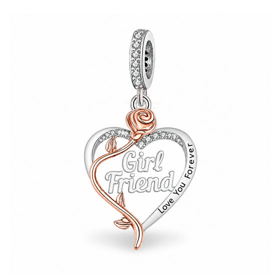 Pandora fitting Girlfriend Heart Charm 925 Sterling Silver & Rose Gold