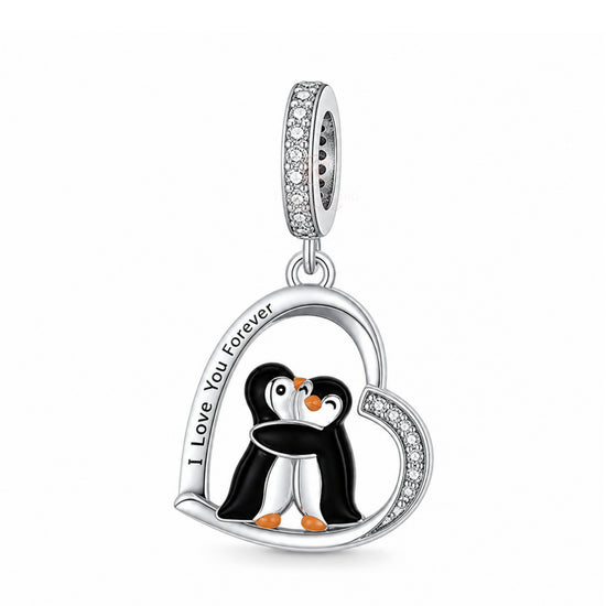 Penguins Charm 925 Sterling Silver - I Love You Forever fits Pandora