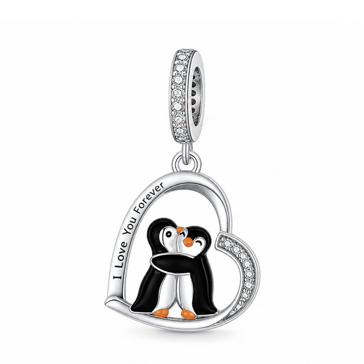 Penguins Charm 925 Sterling Silver - I Love You Forever fits Pandora