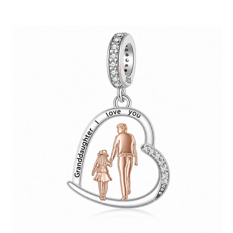 Granddaughter and Grandad Charm 925 Sterling Silver - I Love You fits Pandora