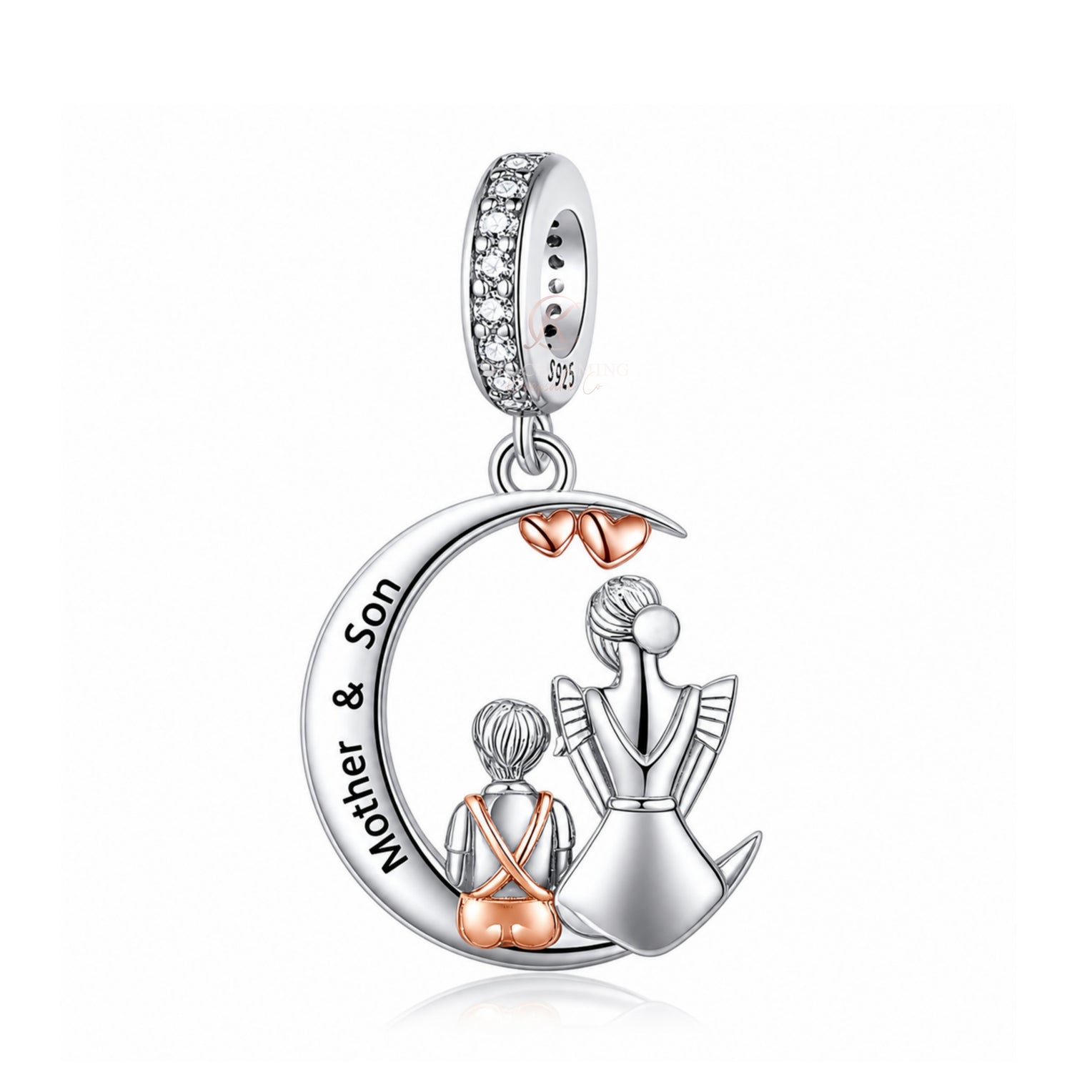 Mum  & Son Moon Charm 925 Sterling Silver and Rose Gold fits pandora