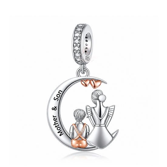 Mum  & Son Moon Charm 925 Sterling Silver and Rose Gold fits pandora
