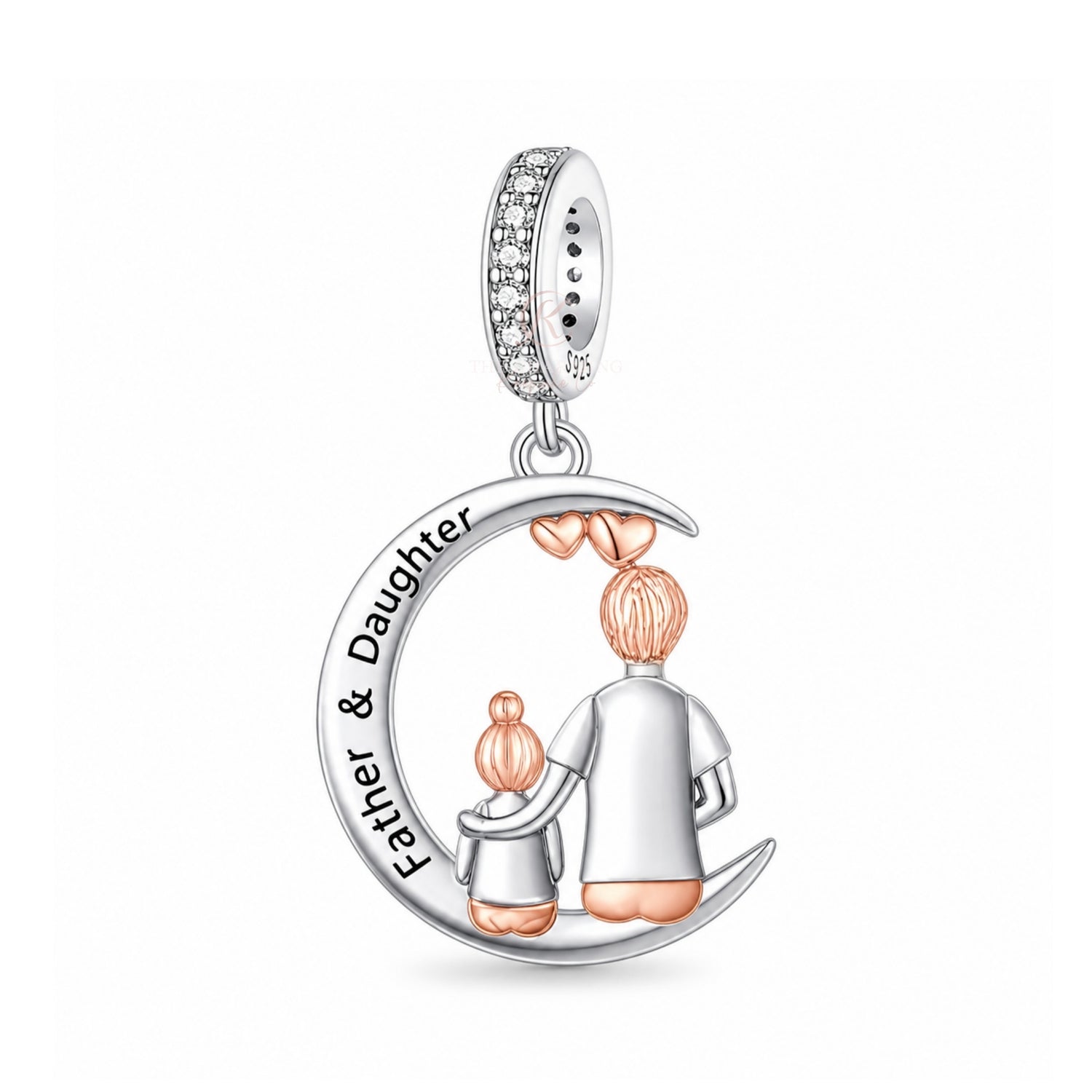Dad & Daughter Moon Charm 925 Sterling Silver and Rose Gold fits Pandora