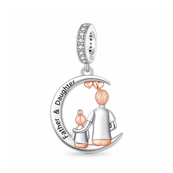 Dad & Daughter Moon Charm 925 Sterling Silver and Rose Gold fits Pandora