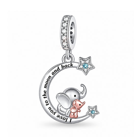 Pandora fitting Elephant Charm 925 Sterling Silver - I Love You to the Moon Mummy / Daughter Gift