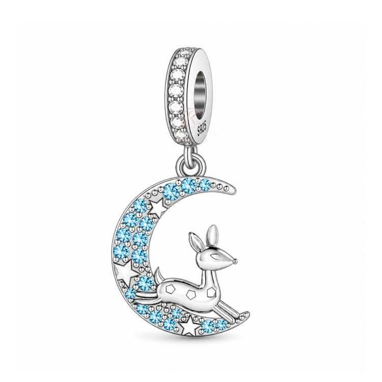 Bambi Deer in Moon Charm 925 Sterling Silver Fits Pandora
