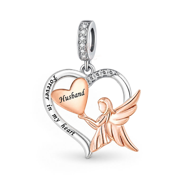 Husband Guardian Angel Charm 925 Sterling Silver & Rose Gold fits Pandora