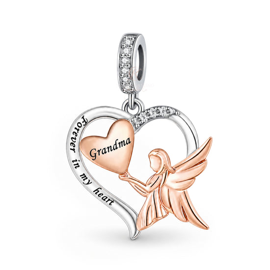 Grandma Guardian Angel Charm 925 Sterling Silver & Rose Gold fits Pandora