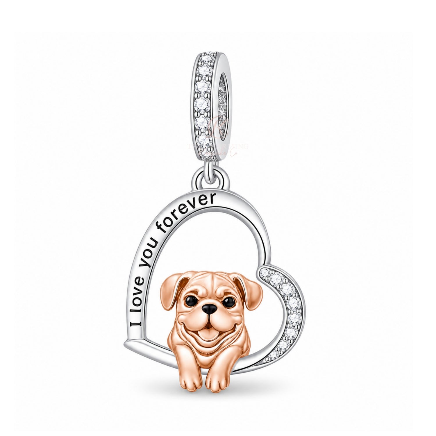Pug Dog Charm 925 Sterling Silver & Rose Gold  fits Pandora