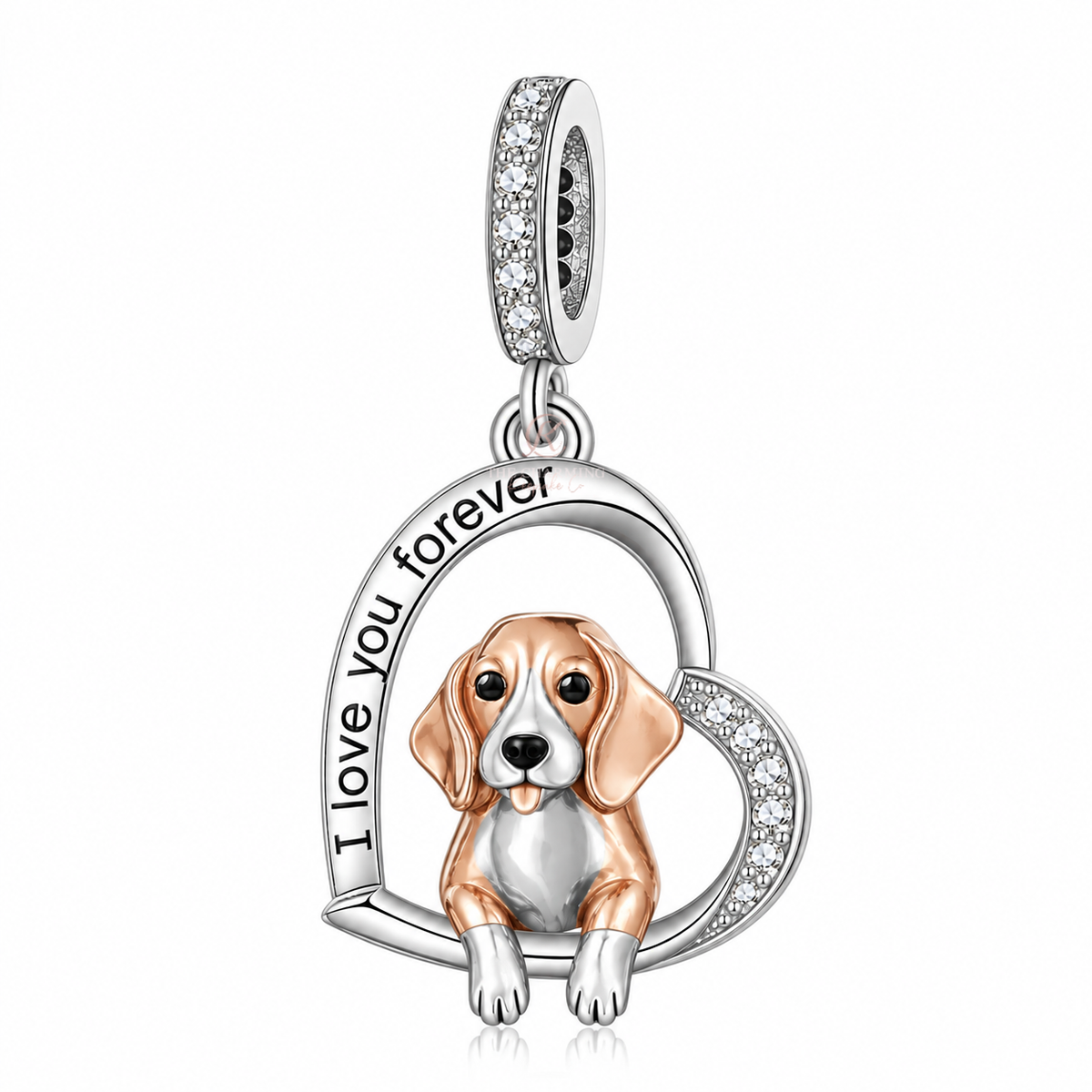 Pandora fitting Beagle Dog Charm 925 Sterling Silver & Rose Gold