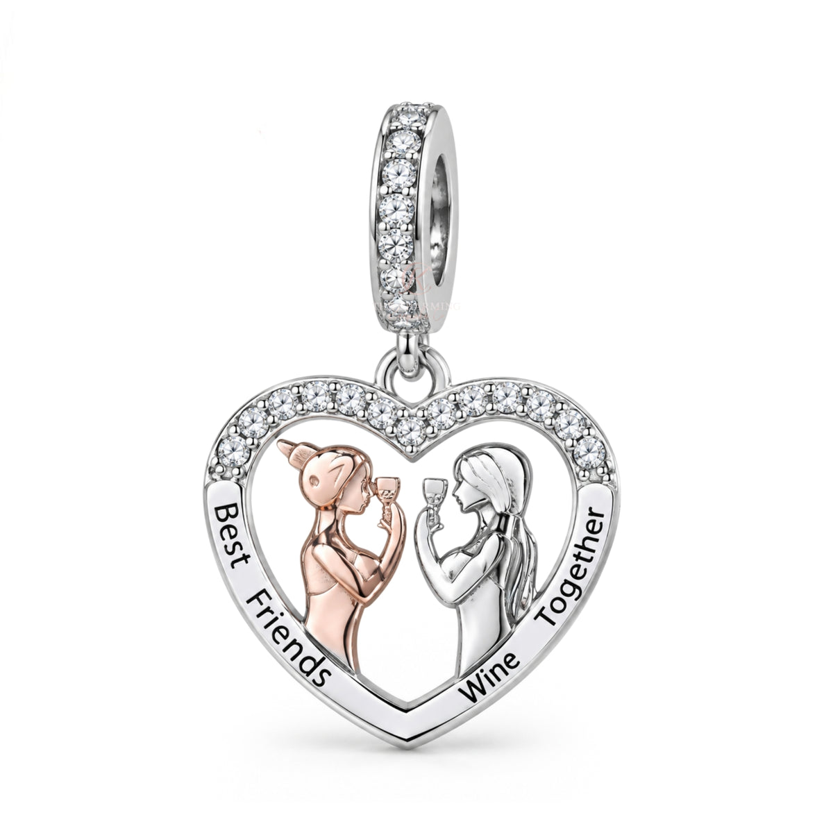 Pandora fitting Best Friends Wine Charm 925 Sterling Silver and Rose Gold