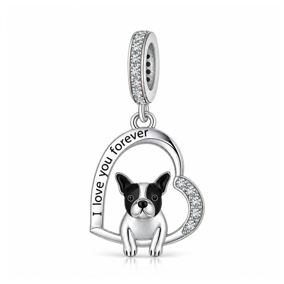 Pandora fitting French Bulldog Dog Charm I Love You Forever 925 Sterling Silver