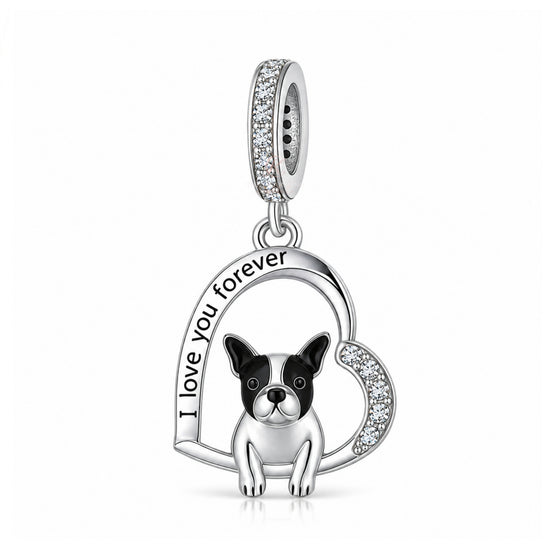 Pandora fitting French Bulldog Dog Charm I Love You Forever 925 Sterling Silver