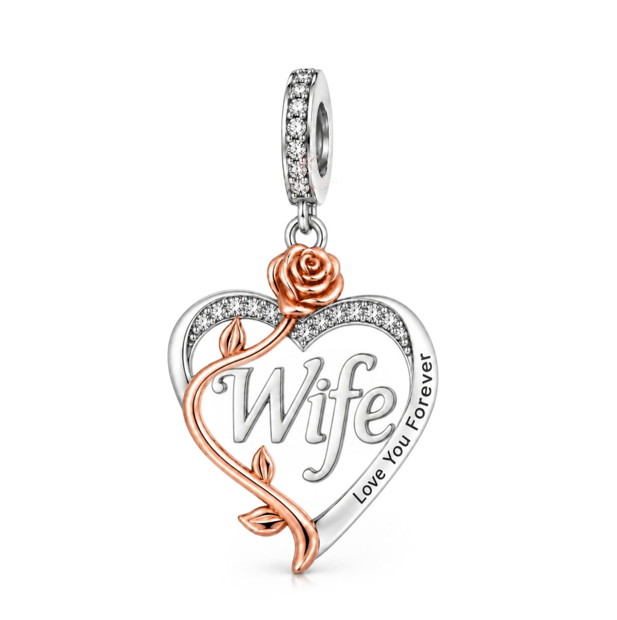 Pandora fitting Wife Heart Charm 925 Sterling Silver & Rose Gold