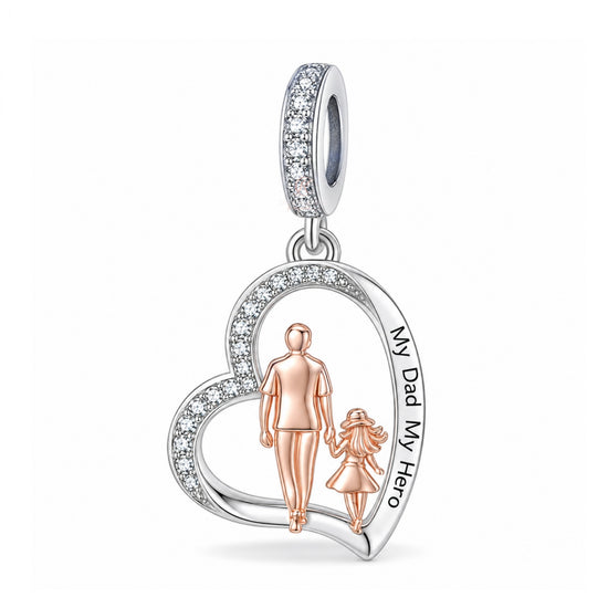 Pandora fitting Dad My Hero Charm 925 Sterling Silver Rose Gold