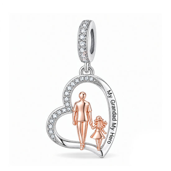 Pandora fitting Grandad My Hero Charm 925 Sterling Silver Rose Gold