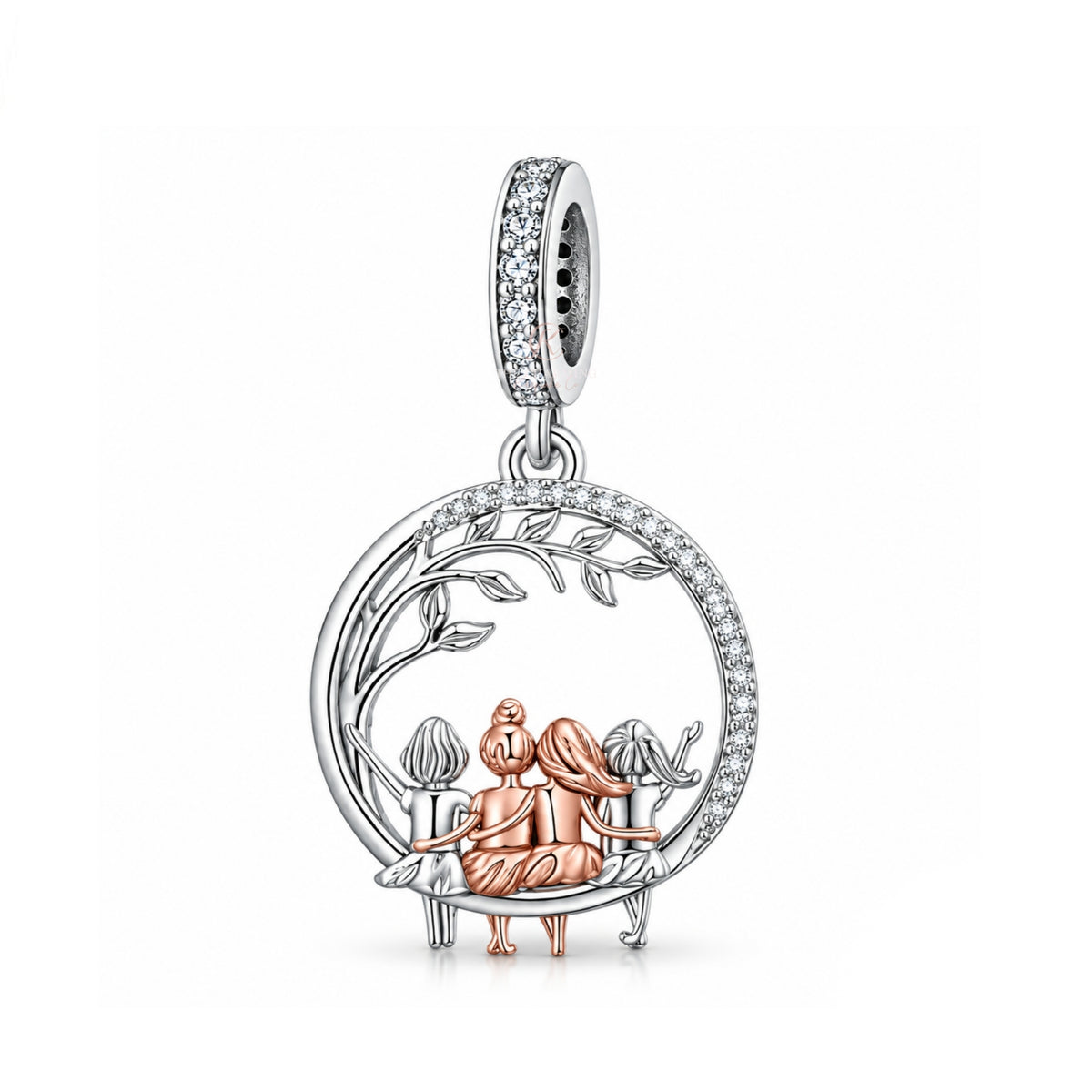 Pandora fitting Four Sisters / Best Friends Charm 925 Sterling Silver & Rose Gold