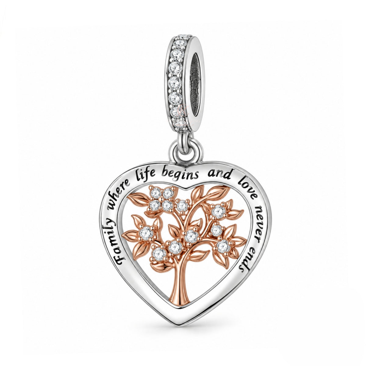 Pandora fitting Family Tree Charm 925 Sterling Silver & Rose Gold
