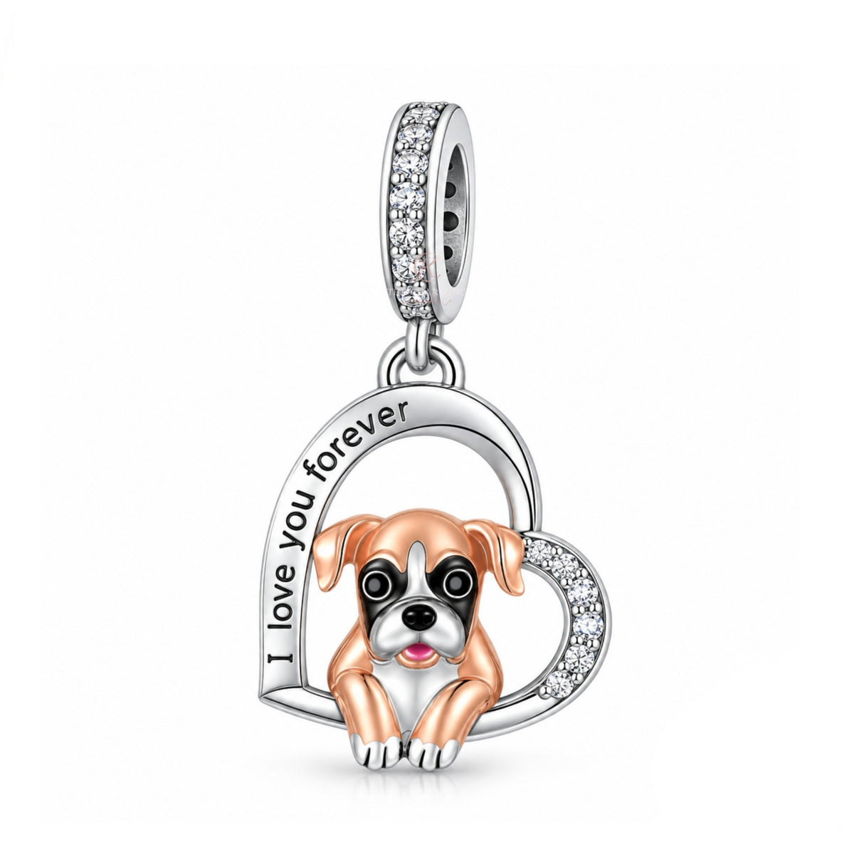 Pandora fitting Boxer Dog Charm 925 Sterling Silver & Rose Gold