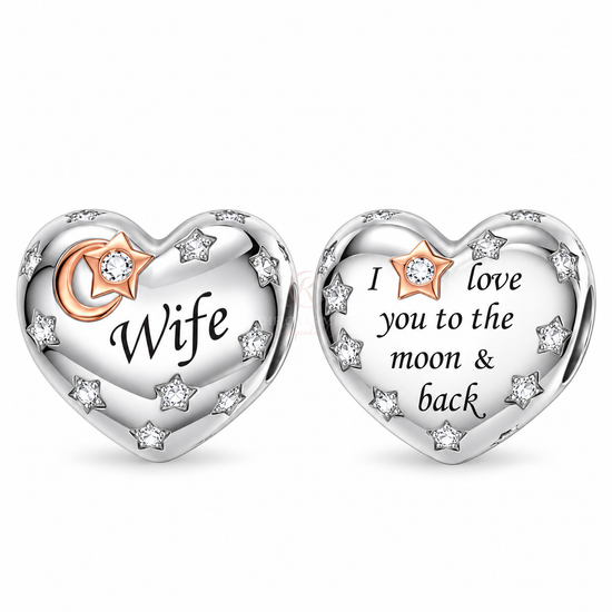 pandora fitting Wife Heart Charm Love You to the Moon & back 925 Sterling Silver