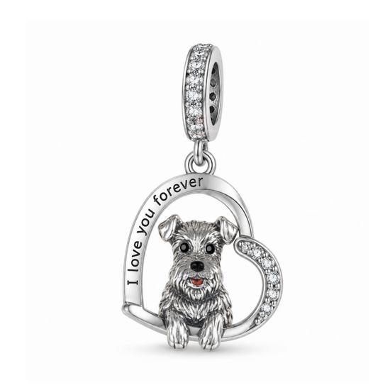 pandora fitting Schnauzer Dog Charm 925 Sterling Silver - Love You Forever