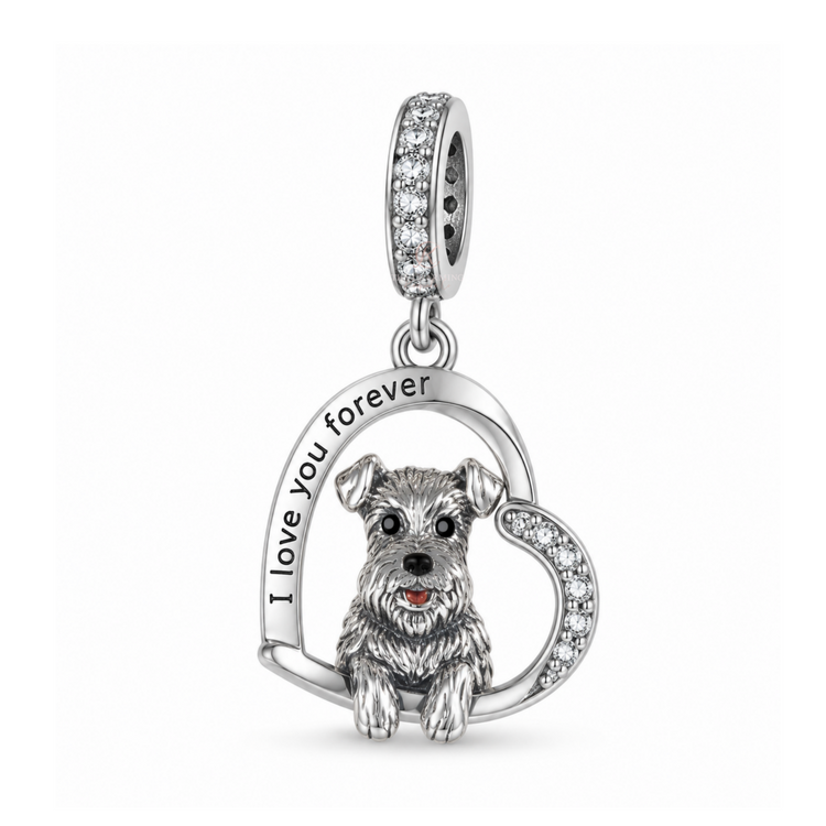 pandora fitting Schnauzer Dog Charm 925 Sterling Silver - Love You Forever