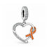Orange Ribbon Charm 925 Sterling Silver - Racism Awareness OR Leukemia / Cancer fits Pandora