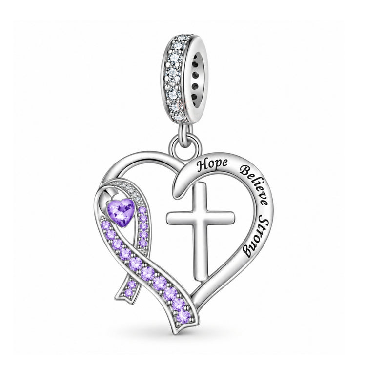 Pandora fitting Purple Awareness Ribbon Charm 925 Sterling Silver