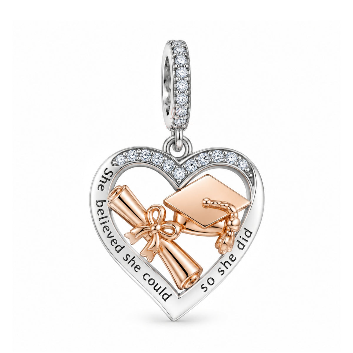 Pandora fitting Graduation Charm 925 Sterling Silver and Rose Gold