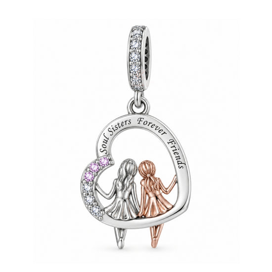 Pandora fitting Soul Sisters Best Friends Charm 925 Sterling Silver & Rose Gold