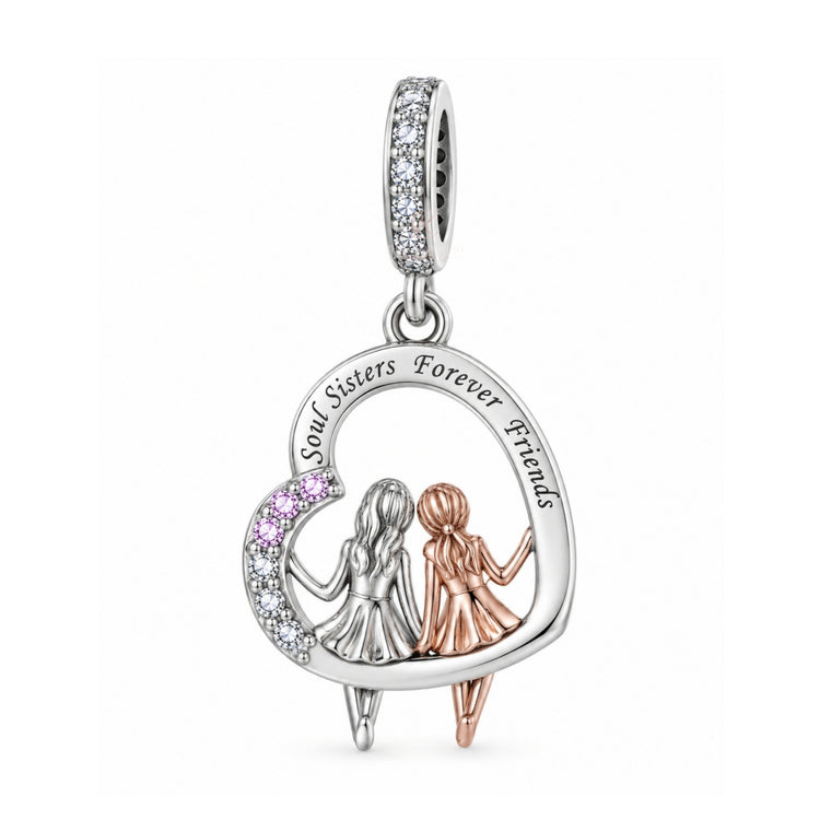 Pandora fitting Soul Sisters Best Friends Charm 925 Sterling Silver & Rose Gold