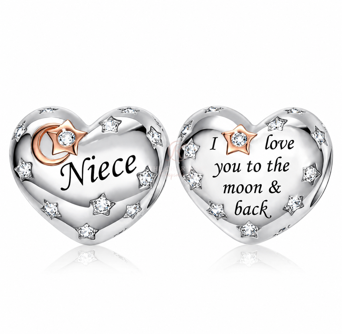 Pandora fitting Niece Heart Charm 925 Sterling Silver - I Love You to the Moon