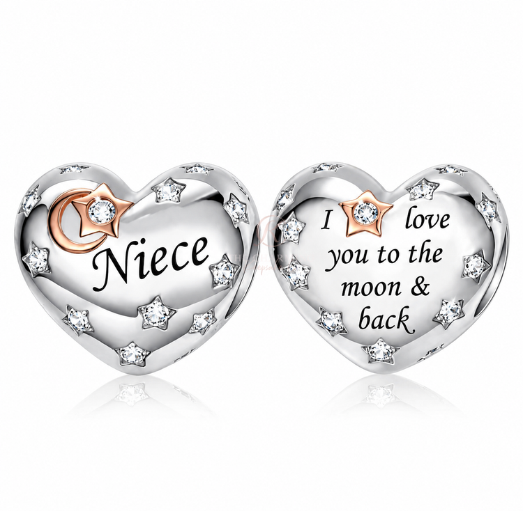 Pandora fitting Niece Heart Charm 925 Sterling Silver - I Love You to the Moon
