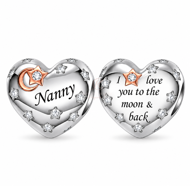 Pandora fitting Nanny Heart Charm 925 Sterling Silver - I Love You to the Moon
