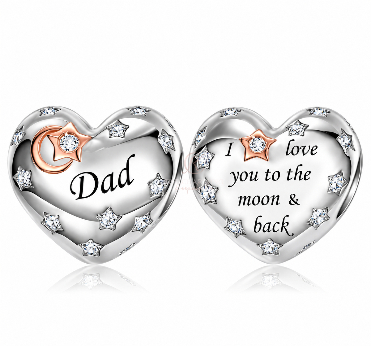 Pandora fitting Dad Heart Charm 925 Sterling Silver - I Love You to the Moon & Back