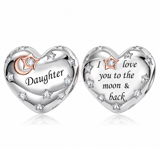 Pandora fitting Daughter Heart Charm 925 Sterling Silver - I Love You to the Moon & Back