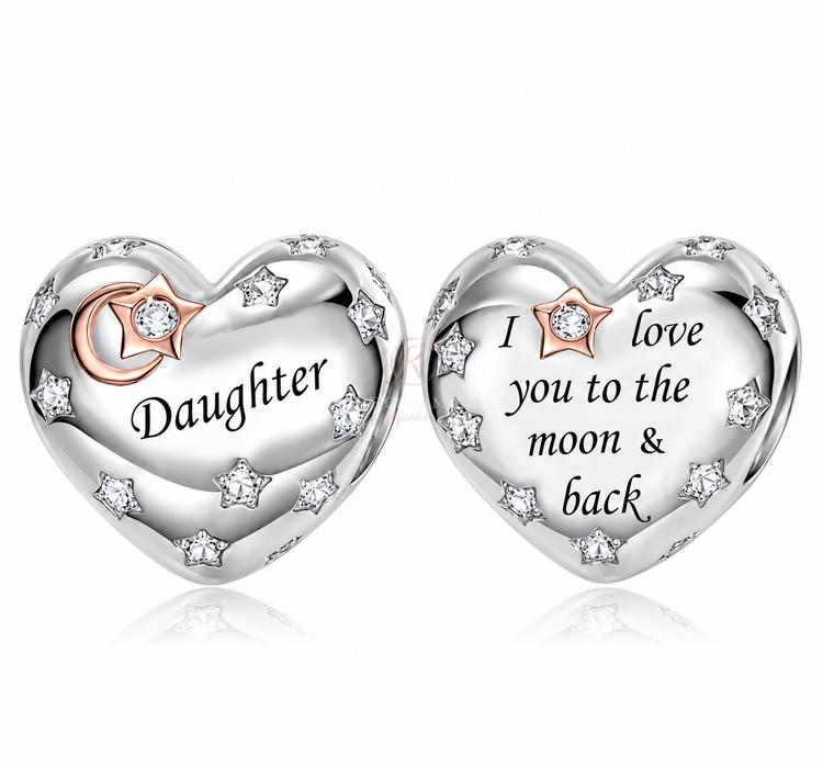 Pandora fitting Daughter Heart Charm 925 Sterling Silver - I Love You to the Moon & Back