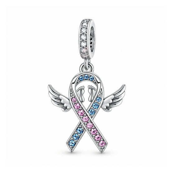 Pandora fitting Baby / Infant Loss Awareness Ribbon Charm 925 Sterling Silver - Miscarriage 
