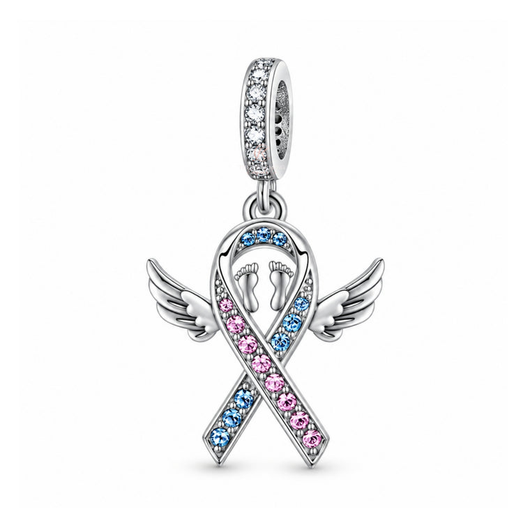 Pandora fitting Baby / Infant Loss Awareness Ribbon Charm 925 Sterling Silver - Miscarriage 