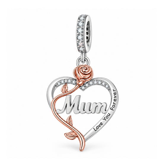 Pandora fitting Mum Dangle Charm 925 Sterling Silver & Rose Gold