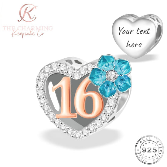 Engraved 16th Birthday Charm 925 Sterling Silver- Personalised With Your Text (fits Pandora bracelets)