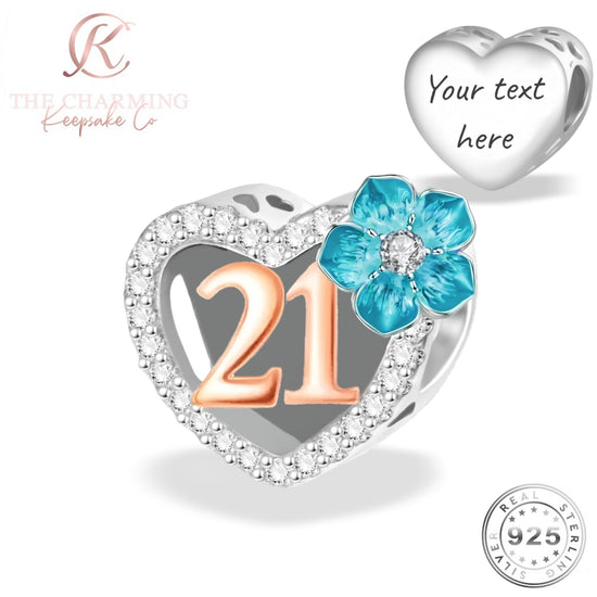 Engraved 21st Birthday Charm 925 Sterling Silver- Personalised With Your Text(fits Pandora)